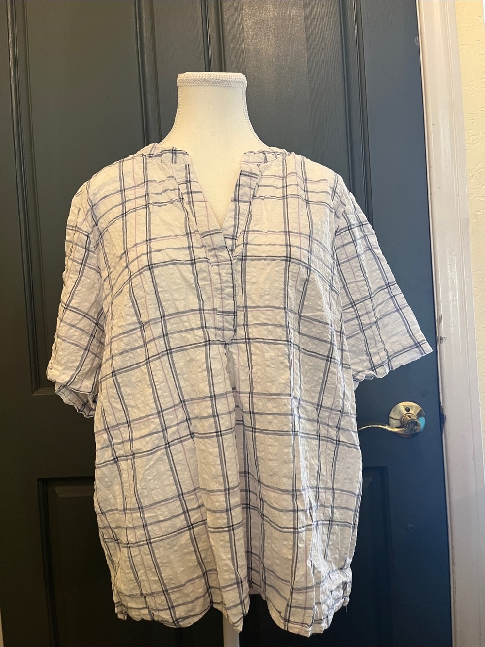 Gloria Vanderbilt Plaid Button-Front Shirt in blue and white